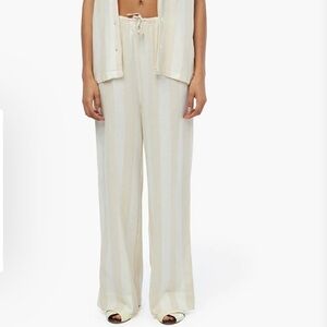 WeWoreWhat- NWT Ivory and Cream Stripe Linen Drawstring Wide Leg Pants